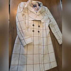 Le Chateau Beige Plaid Trench Coat